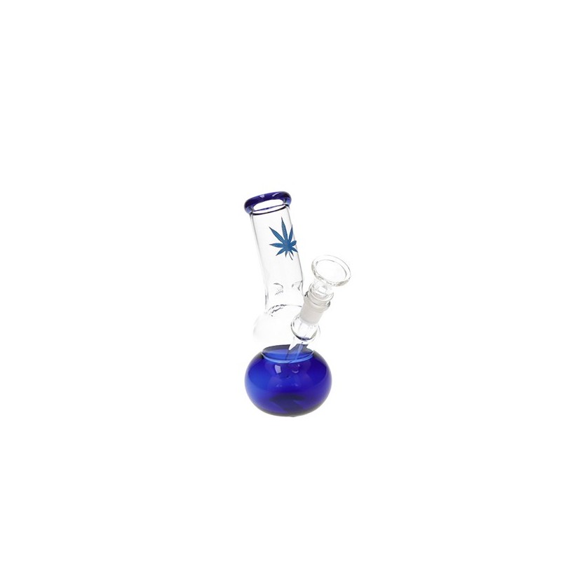 Glass Bong 2 Balls | Weed Leaf Blue | 17cm