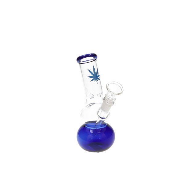 Glass Bong 2 Balls Weed Leaf Blue | 17cm
