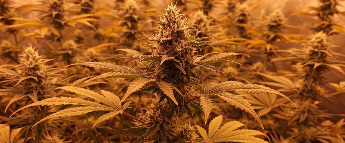 Cannabis late flowering phase showing advanced trichome development and ripening